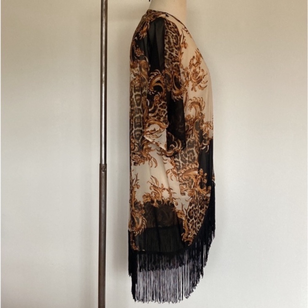 Romeo + Juliet Couture leopard print fringed kimono duster cover up M - Picture 3 of 7